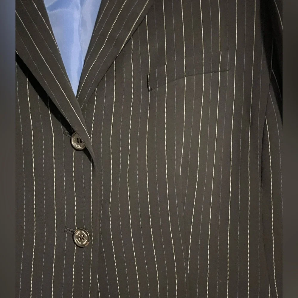 ANNE KLEIN - Pant Suit. Black Pinstripe Blazer and Pants. - Picture 3 of 15